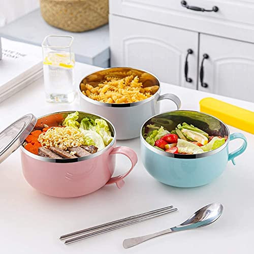 Black Olive Tableware 1PCs Stainless Steel Maggie, Noodle, Soup Bowl with Handle, Japanese Style airtight and Leak Proof/Bowl for Kitchen Canteen School Office Picnic Outdoor Travel (Multicolor)