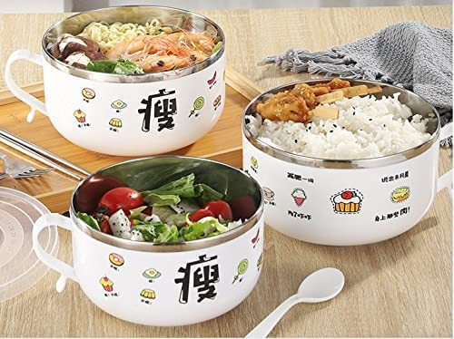 Black Olive Tableware 1PCs Stainless Steel Maggie, Noodle, Soup Bowl with Handle, Japanese Style airtight and Leak Proof/Bowl for Kitchen Canteen School Office Picnic Outdoor Travel (Multicolor)