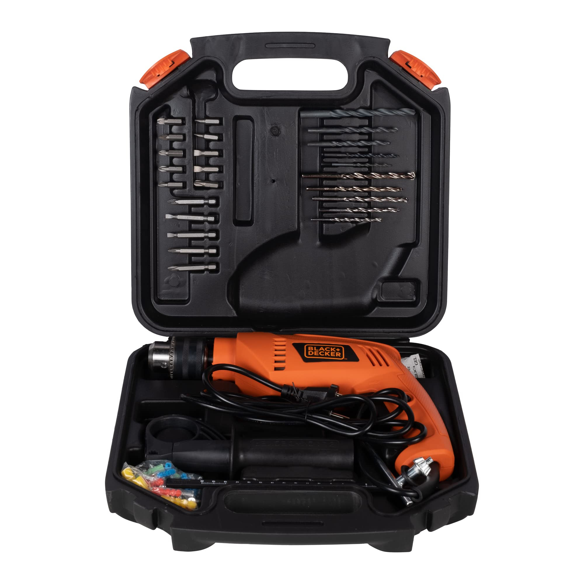 BLACK+DECKER HD555K50 550W 13mm Corded Variable Speed Reversible Impact Drill Machine Kit for Home & DIY Use (50 Accessories Kitbox) For Masonry, Brick & Wood, 1 Year Warranty, ORANGE & BLACK