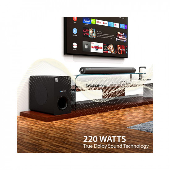 Blaupunkt Newly Launched SBWL100 Dolby Audio Soundbar with 8 INCH Wireless Subwoofer I HDMI ARC, Bluetooth & Optical Connectivity (220W) I 2.1 Channel Home Theatre with Remote