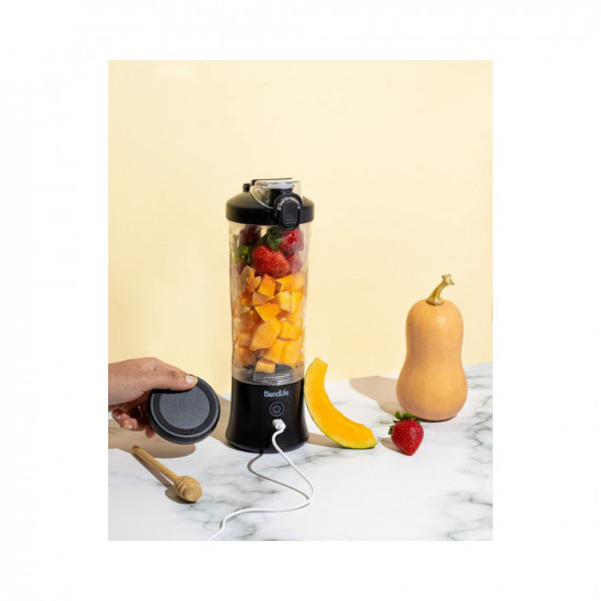 BlendLife Ultra Portable Blender For Juices Shakes Smoothies 230W 4000mah Battery Pulse Mode Feature LED Lights USB-C Waterproof Charging Port Inbuilt 600ml Jar Sipper  Carry Handle - Black