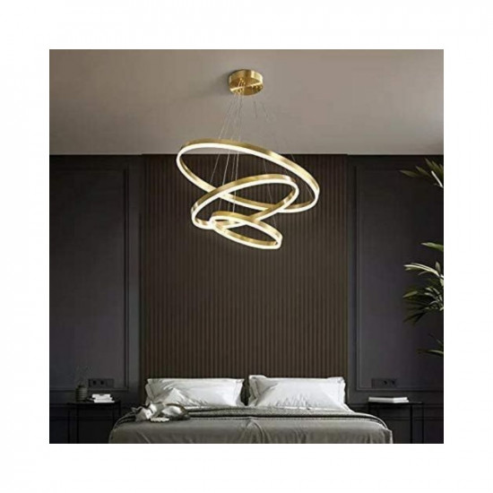 blissbells Modern Double 3 Ring LED Chandelier Lamp (Warm White, Gold)