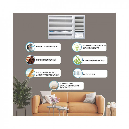 Blue Star 1 Ton 3 Star Fixed Speed Window AC (Copper, Turbo Cool, Humidity Control, Fan Modes-Auto/High/Medium/Low, Hydrophilic Blue Fins, Dust Filters, Self-Diagnosis, 2023 Model, WFB312LN, White)