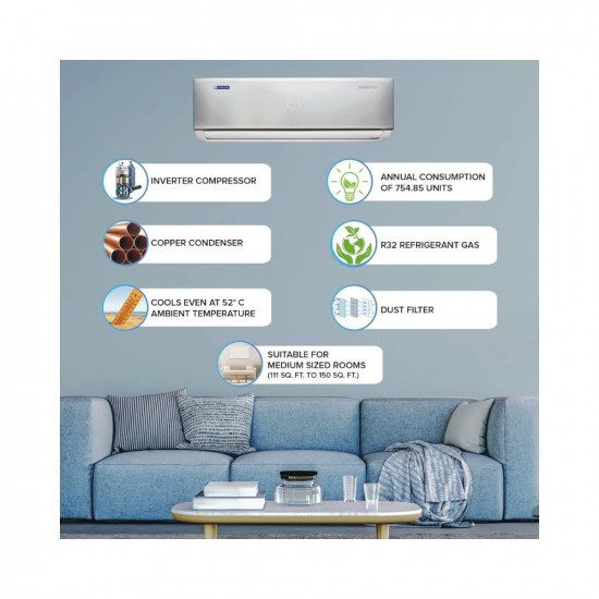 Blue Star 15 Ton 5 Star Inverter Split AC Copper Convertible 4-in-1 Cooling Mode 2022 Model IA718DCU White