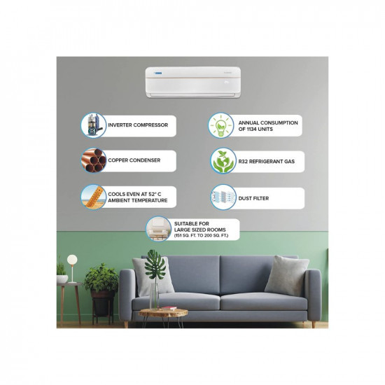 Blue Star 17 Ton 3 Star Inverter Split AC Copper Convertible 4-in-1 Cooling Mode 2022 Model IA319VCU White