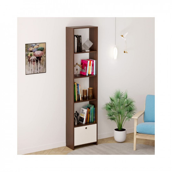 BLUEWUD Molse Engineered Wood Multipurpose Bookshelf, Storage Rack with Drawer (Wenge & White)