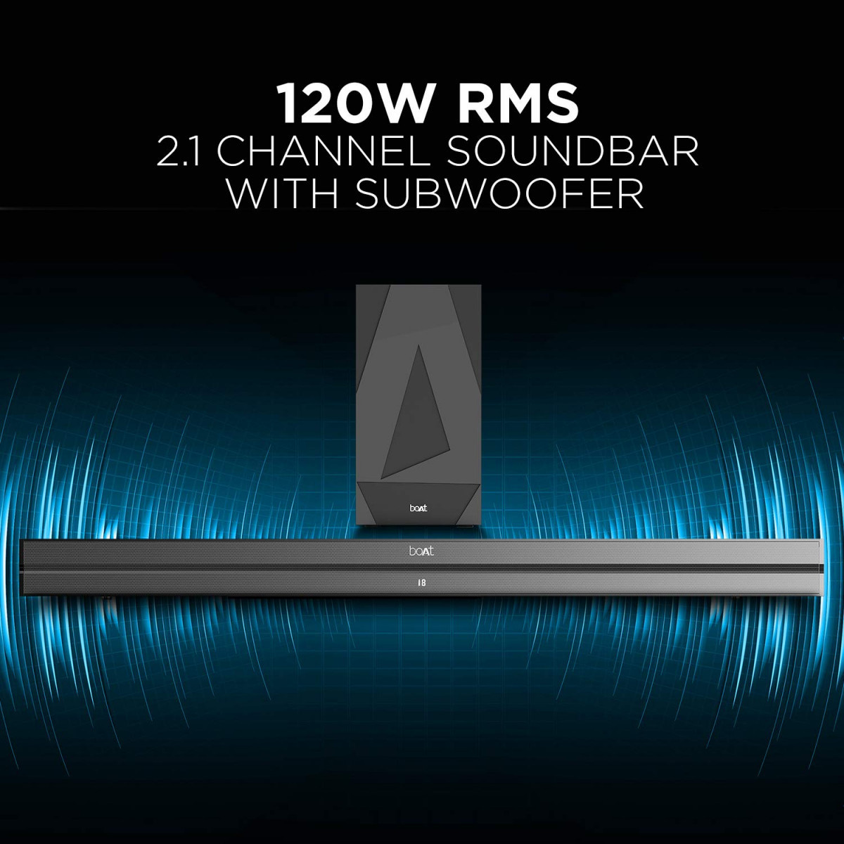 boAt Aavante Bar 1500 21 Channel Home Theatre Soundbar with 120W Signature Sound Wired Subwoofer Multiple Connectivity Modes Entertainment EQ Modes and Sleek Finish Black