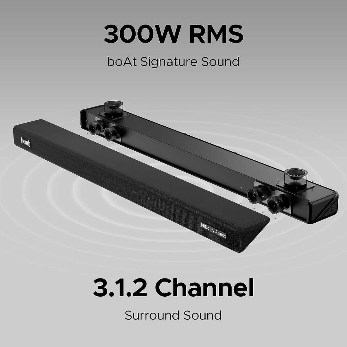 boAt Aavante Bar 4100DA Bluetooth Soundbar with Dolby Atmos 3D Cinematic Sound300W RMS Signature Sound312 Channel BT v53Multi-ConnectivityEQ Modes Remote ControlPremium Black