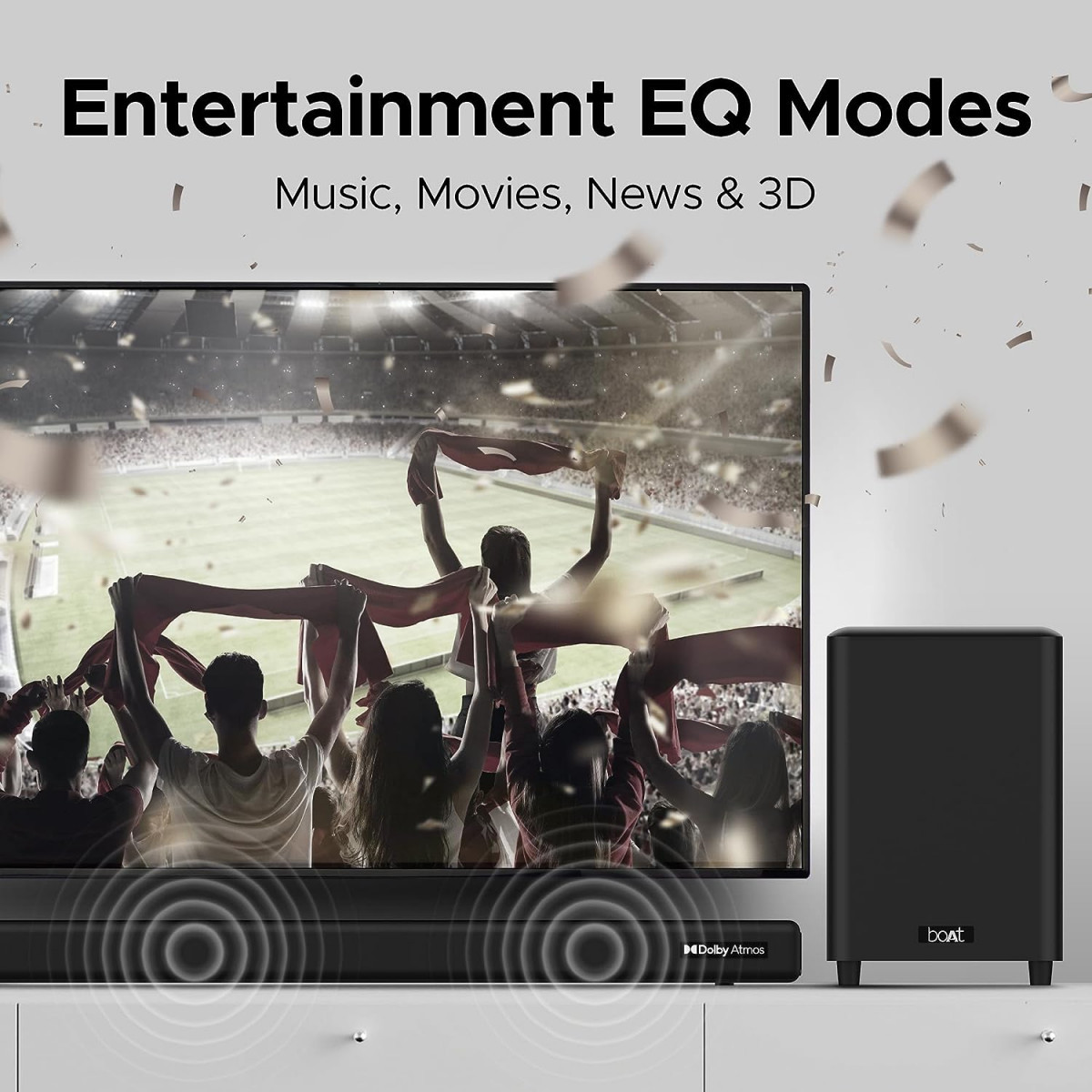 boAt Aavante Bar 4100DA Bluetooth Soundbar with Dolby Atmos 3D Cinematic Sound300W RMS Signature Sound312 Channel BT v53Multi-ConnectivityEQ Modes Remote ControlPremium Black
