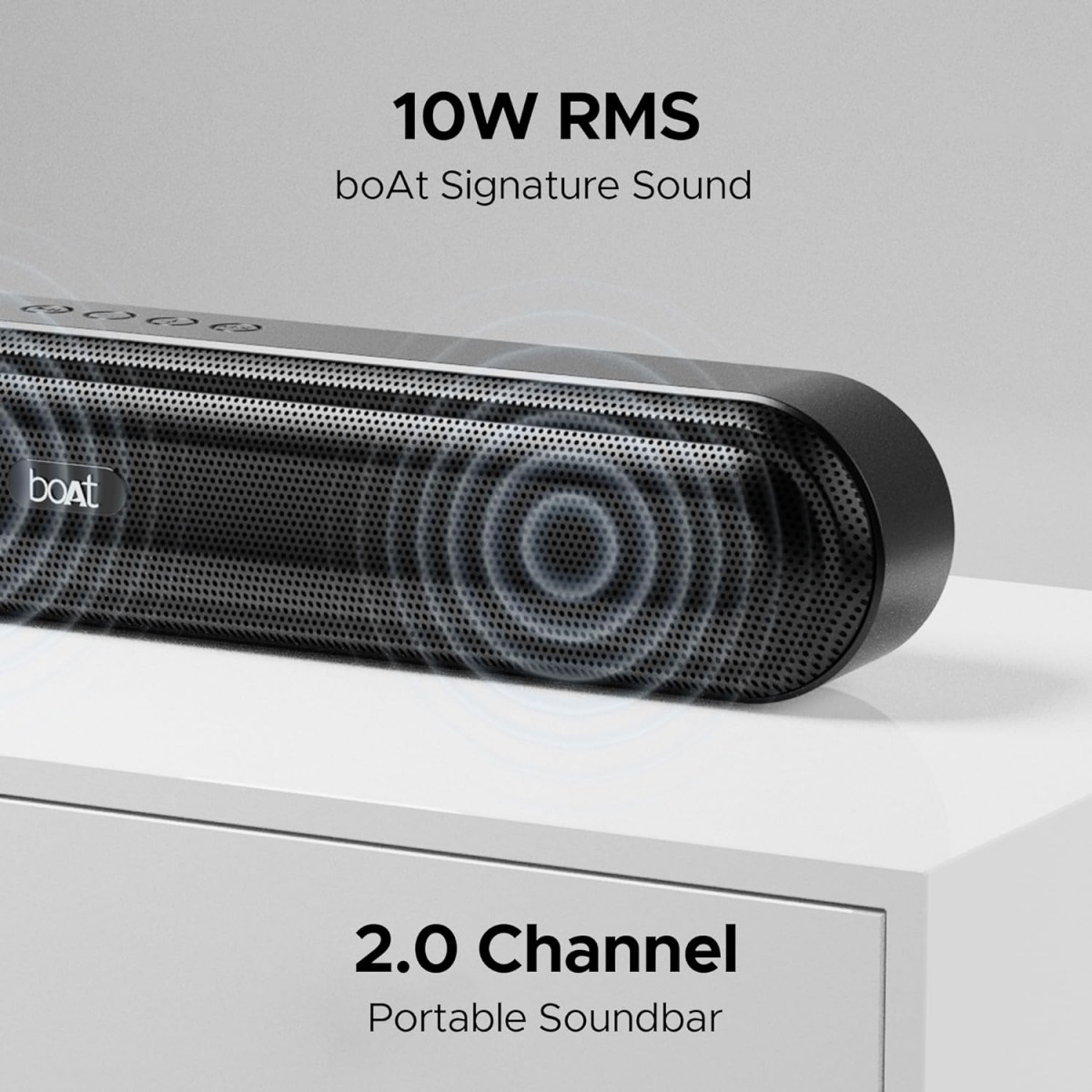 boAt Aavante Bar 490 Bluetooth Soundbar 10W RMS Signature Sound20 ChannelBTv51Dual Full-Range Drivers AUX TF Card USB Upto 7 Hrs PlaybackBuilt-in MicTWS FeatureClassic Black