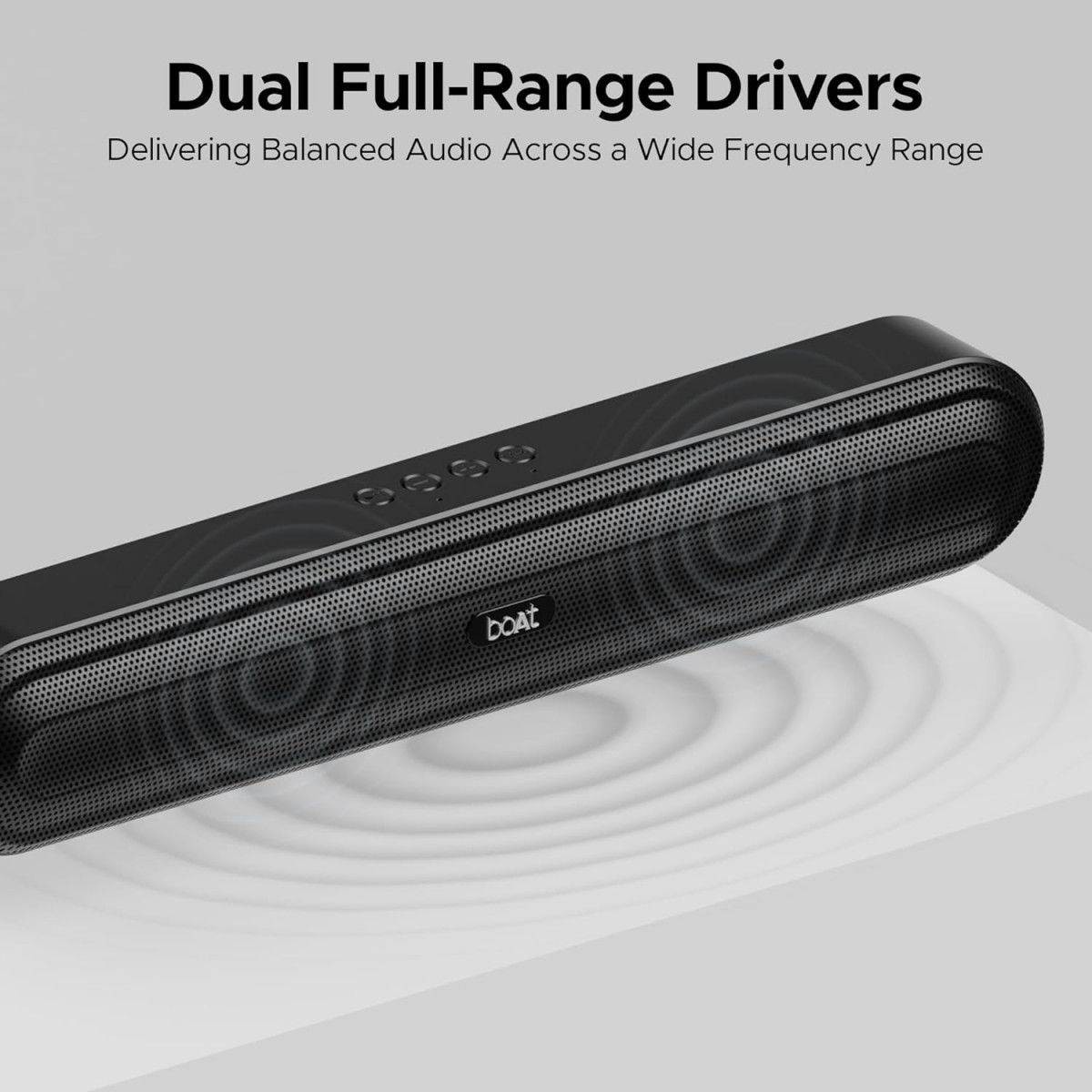 boAt Aavante Bar 490 Bluetooth Soundbar 10W RMS Signature Sound20 ChannelBTv51Dual Full-Range Drivers AUX TF Card USB Upto 7 Hrs PlaybackBuilt-in MicTWS FeatureClassic Black