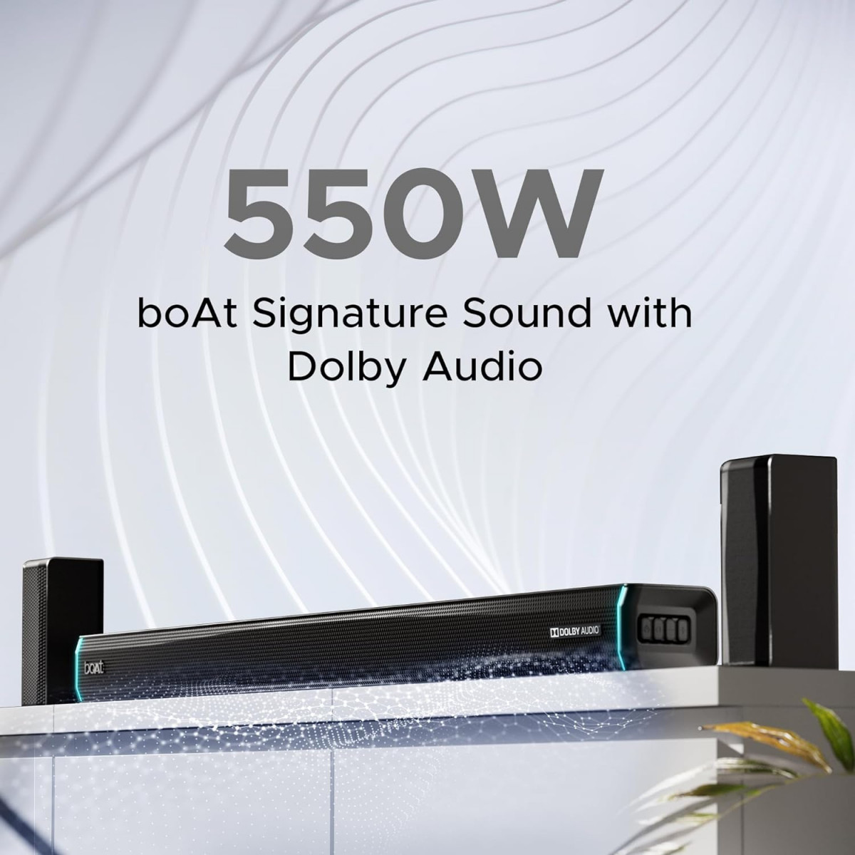 boAt Aavante Bar 5400D with 550W Dolby Audio 51 Channel with Wireless subwoofer  Satellites 3 Dynamic LED Modes Decor Enhancing Design LED DisplayPremium Black