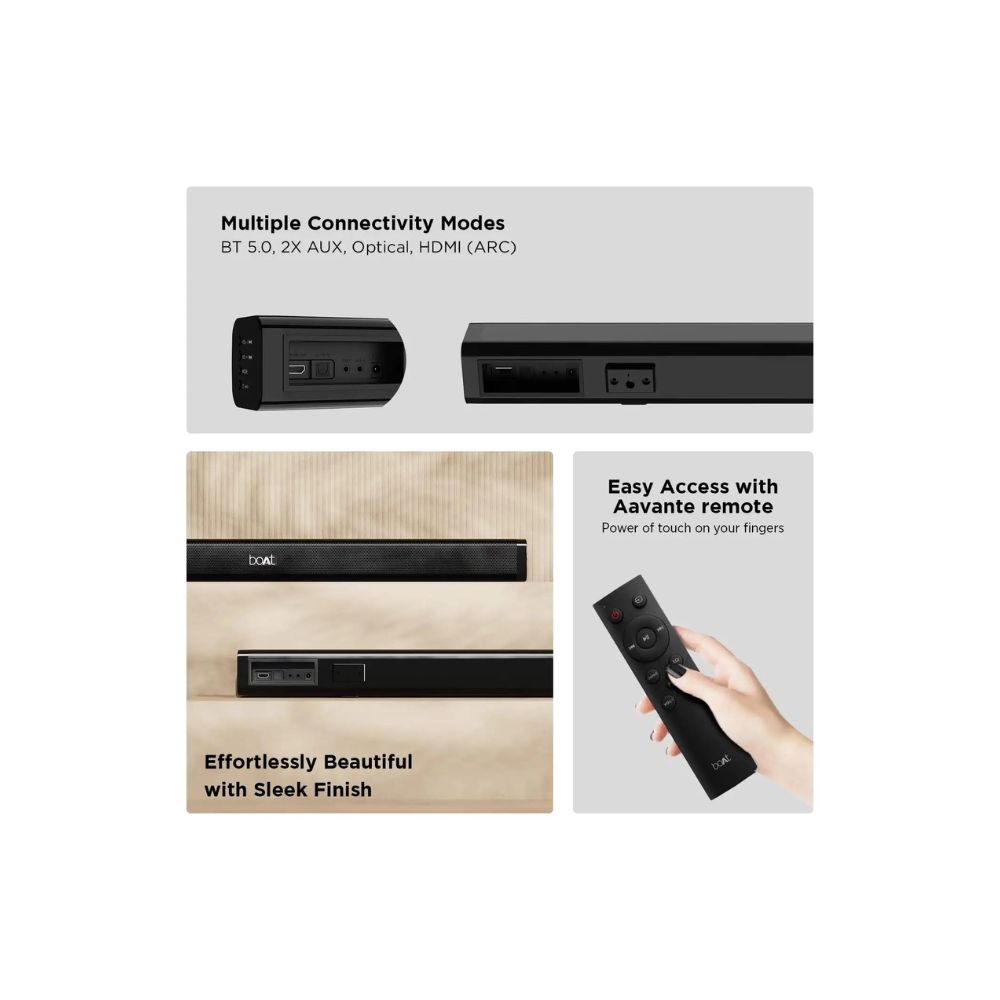 boAt Aavante Bar 900 Bluetooth Soundbar with 30W RMS, 2.0 Channel, Multiple Connectivity(Premium Black)