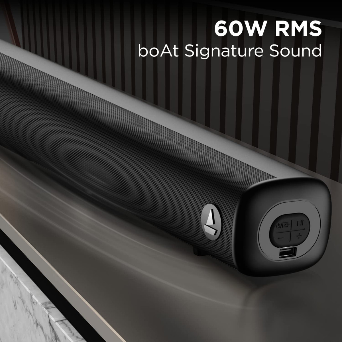 boAt Aavante Bar Rhythm Soundbar with 60W RMS Signature Sound 20 Channel Multi-Connectivity ModesUSB HDMI Aux BT v53 EQ Modes Bass  Treble Controls  Remote ControlCarbon Black