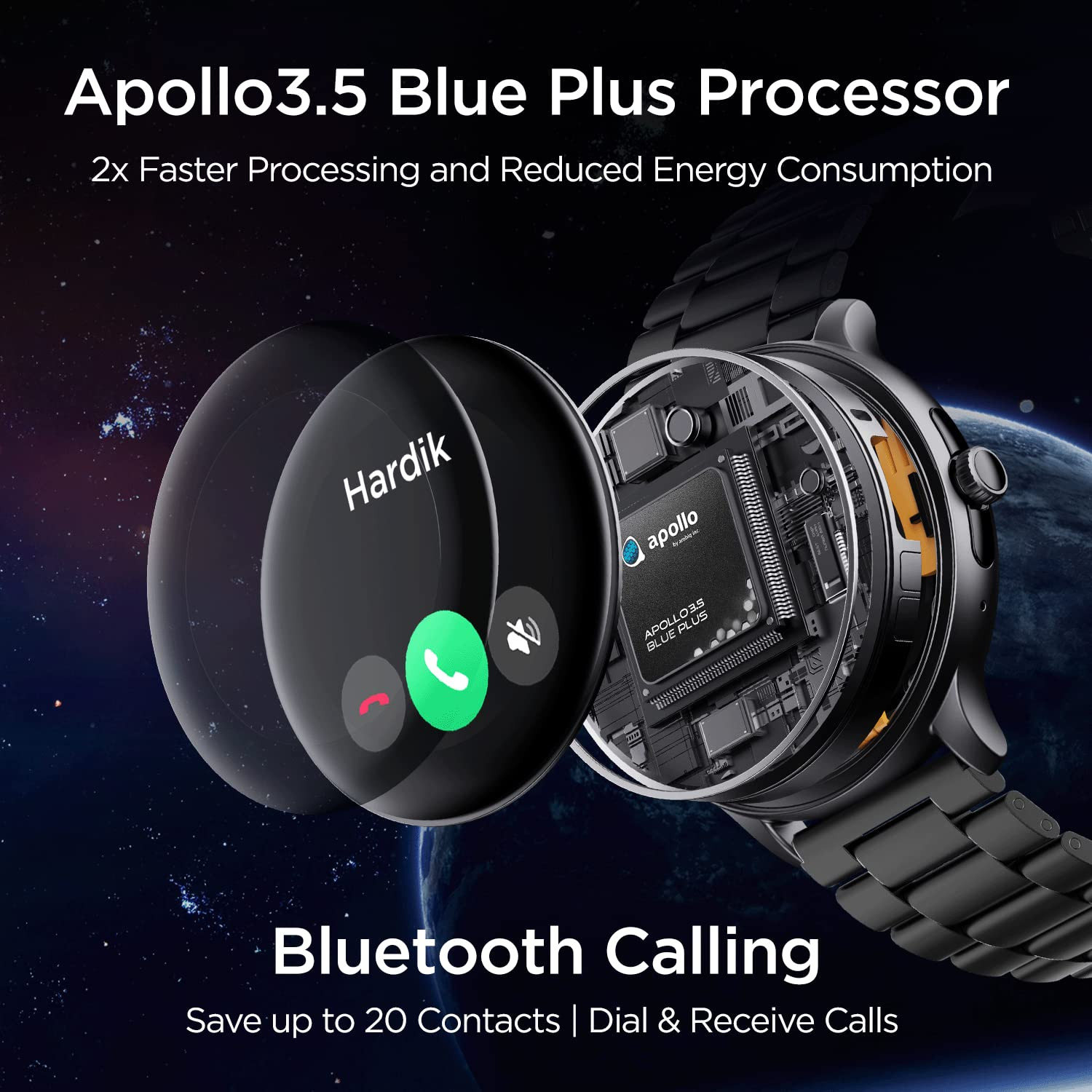 boAt Lunar Call Pro Smart Watch with 1.39 AMOLED Display, BT Calling,DIY Watch Face Studio, Coins, SensAI(Cricket Analysis),Apollo 3 Blue Plus Processor,Ambient Light Sensor(Metallic Black)