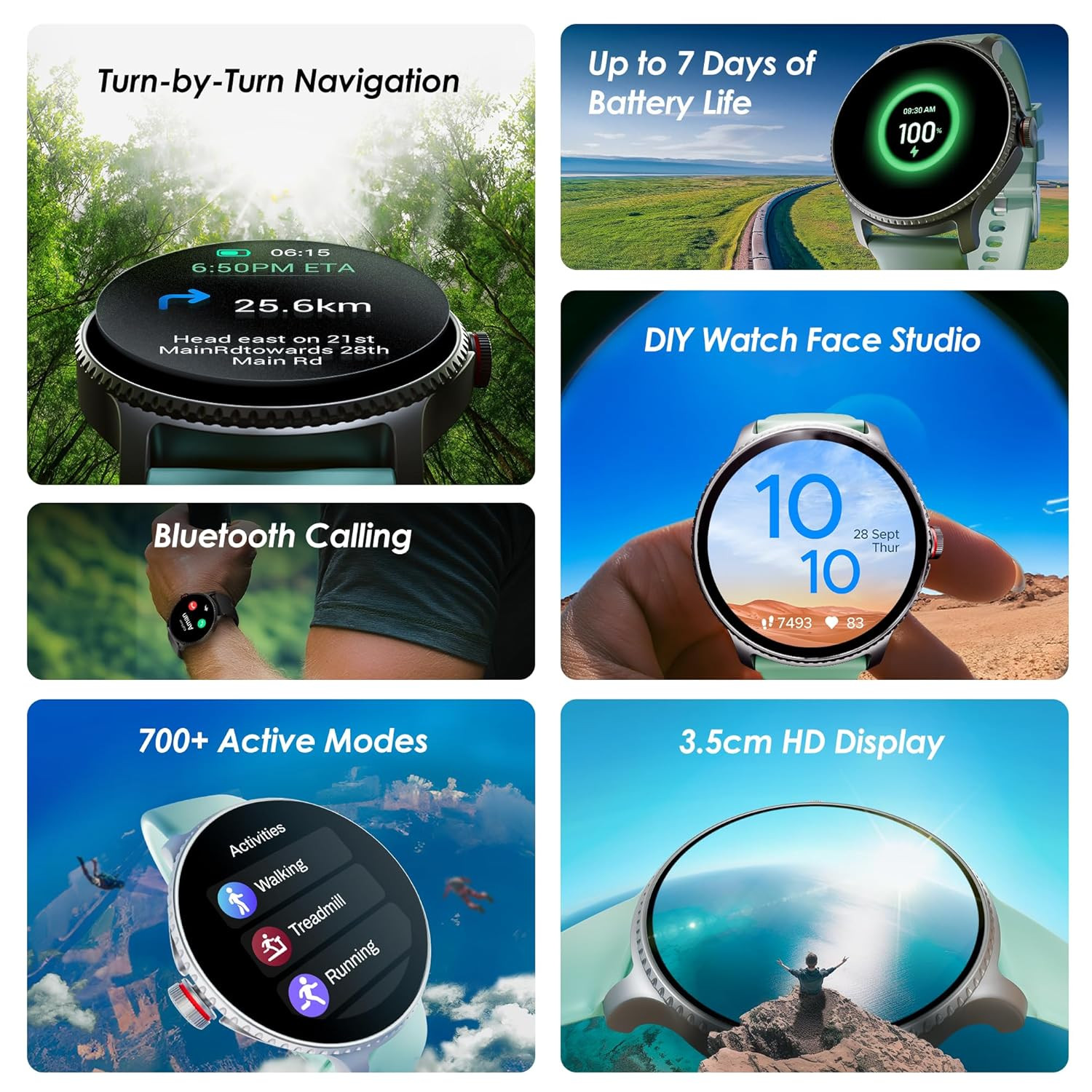 boAt Lunar Discovery w 139 35 cm HD Display Turn-by-Turn Navigation DIY Watch Face Studio Bluetooth Calling Emergency SOS QR Tray Smart Watch for Men  WomenMint Green