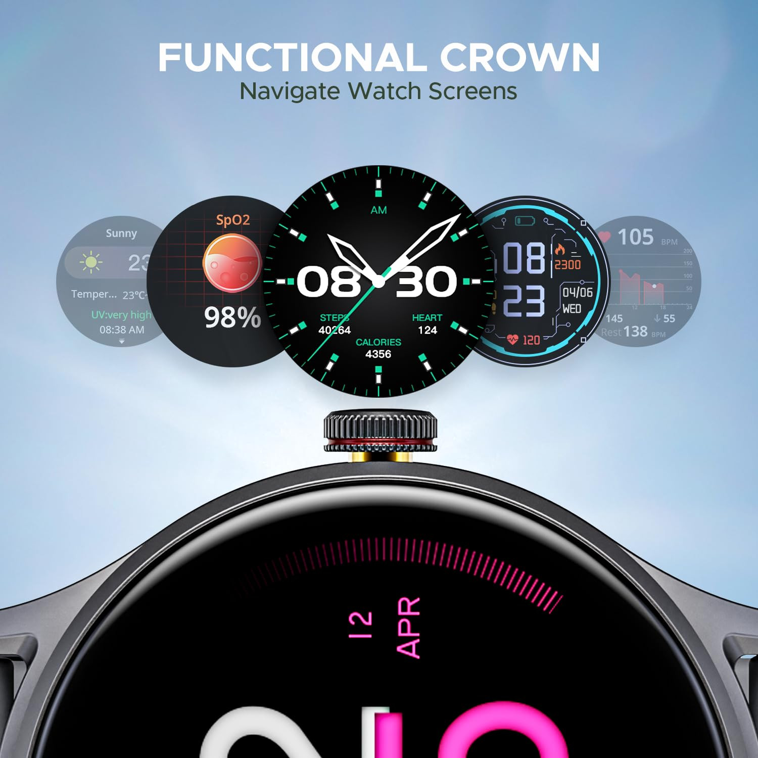 boAt Lunar Vista w 152 38 cm HD Display Advanced Bluetooth Calling Functional Crown100 Sports Mode Always on Display Heart Rate  Sp02 Monitoring Smart Watch for Men  WomenCool Grey