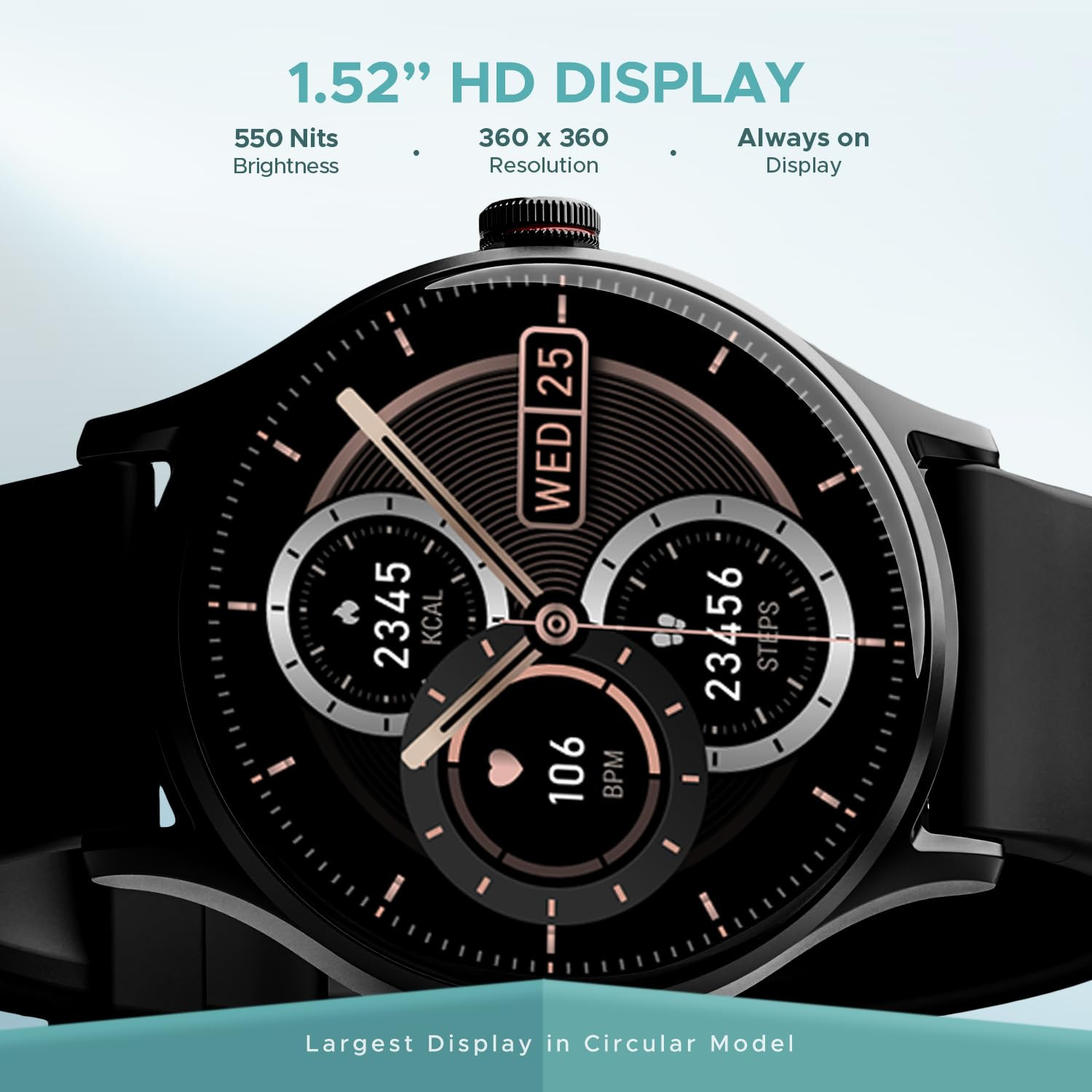 boAt Lunar Vista w 152 38 cm HD Display Advanced Bluetooth Calling Functional Crown100 Sports Mode Always on Display Heart Rate  Sp02 Monitoring Smart Watch for Men  WomenActive black