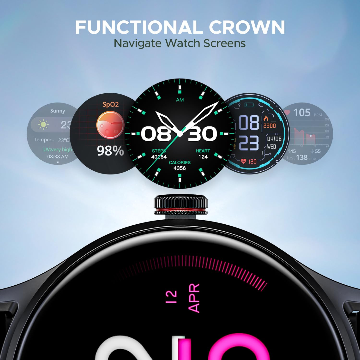boAt Lunar Vista w 152 38 cm HD Display Advanced Bluetooth Calling Functional Crown100 Sports Mode Always on Display Heart Rate  Sp02 Monitoring Smart Watch for Men  WomenActive black