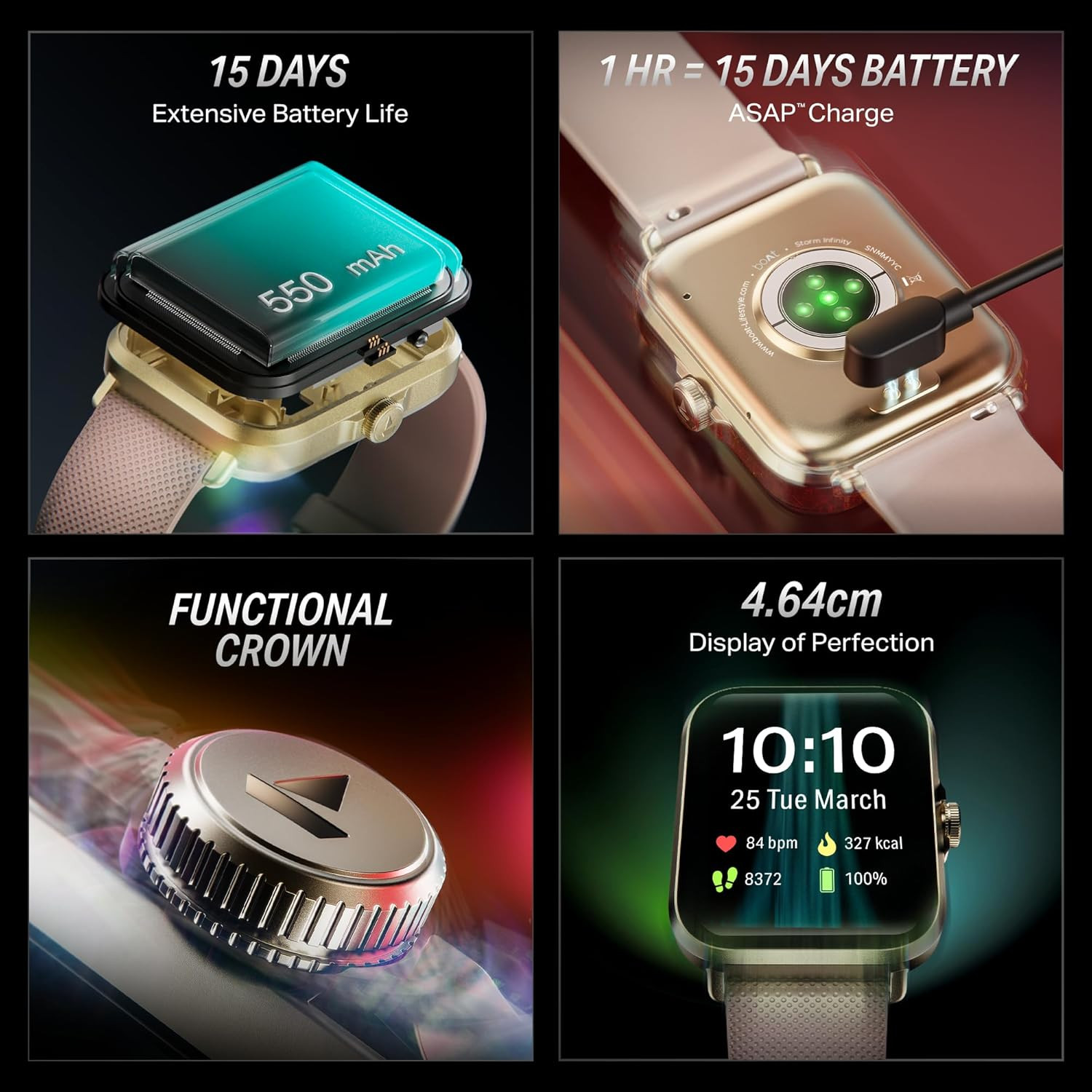 boAt New Launch Ultima Ember Smartwatch w 196 497 cm AMOLED Display Personalized Fitness Nudges Functional Crown 100 Sports Modes Custom Watch Faces Rose Gold