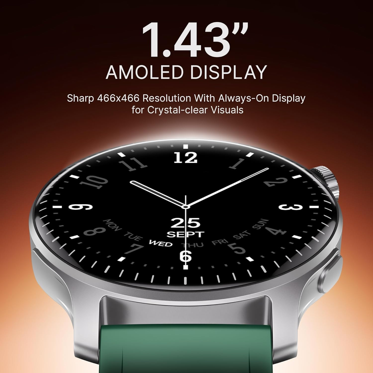 boAt New Launch Ultima Prime smartwatch with 143 AMOLED Display Personalized Fitness Nudges Functional Crown100 Sports Modes Watch Face Studio Forest Green