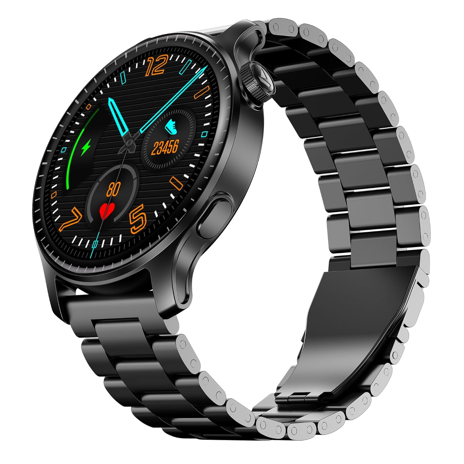 boAt New Launch Ultima Prime smartwatch with 143 AMOLED Display Personalized Fitness Nudges Functional Crown100 Sports Modes Watch Face Studio Steel Black