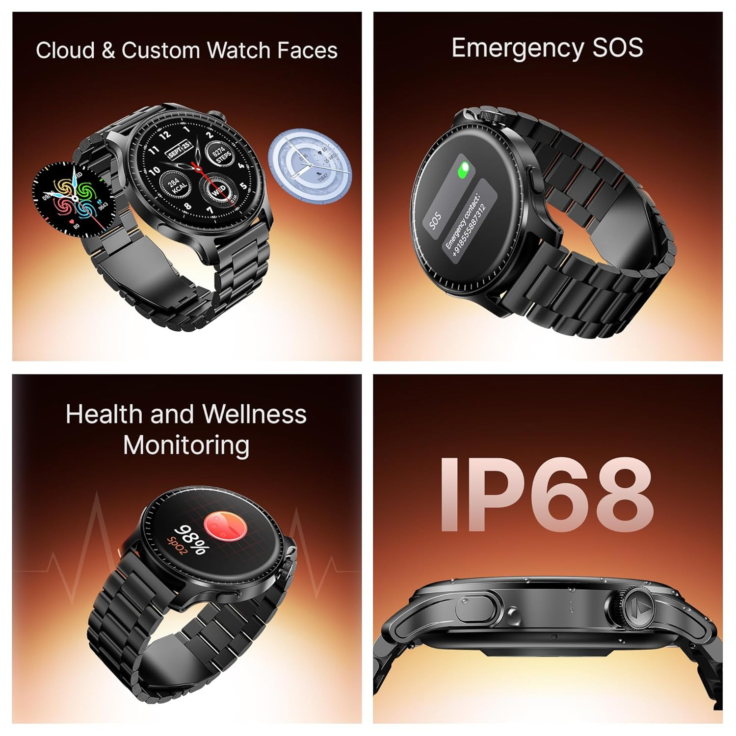 boAt New Launch Ultima Prime smartwatch with 143 AMOLED Display Personalized Fitness Nudges Functional Crown100 Sports Modes Watch Face Studio Steel Black