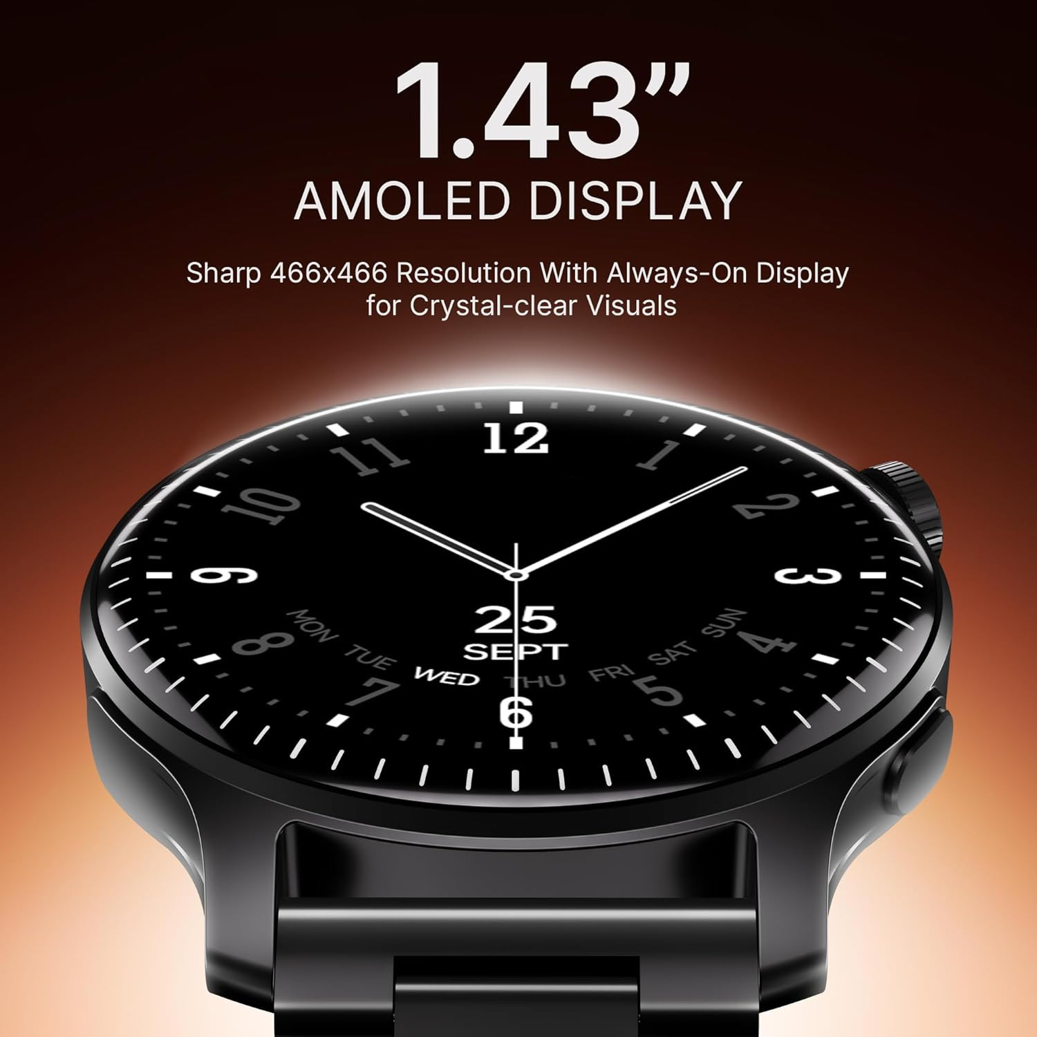 boAt New Launch Ultima Prime smartwatch with 143 AMOLED Display Personalized Fitness Nudges Functional Crown100 Sports Modes Watch Face Studio Steel Black