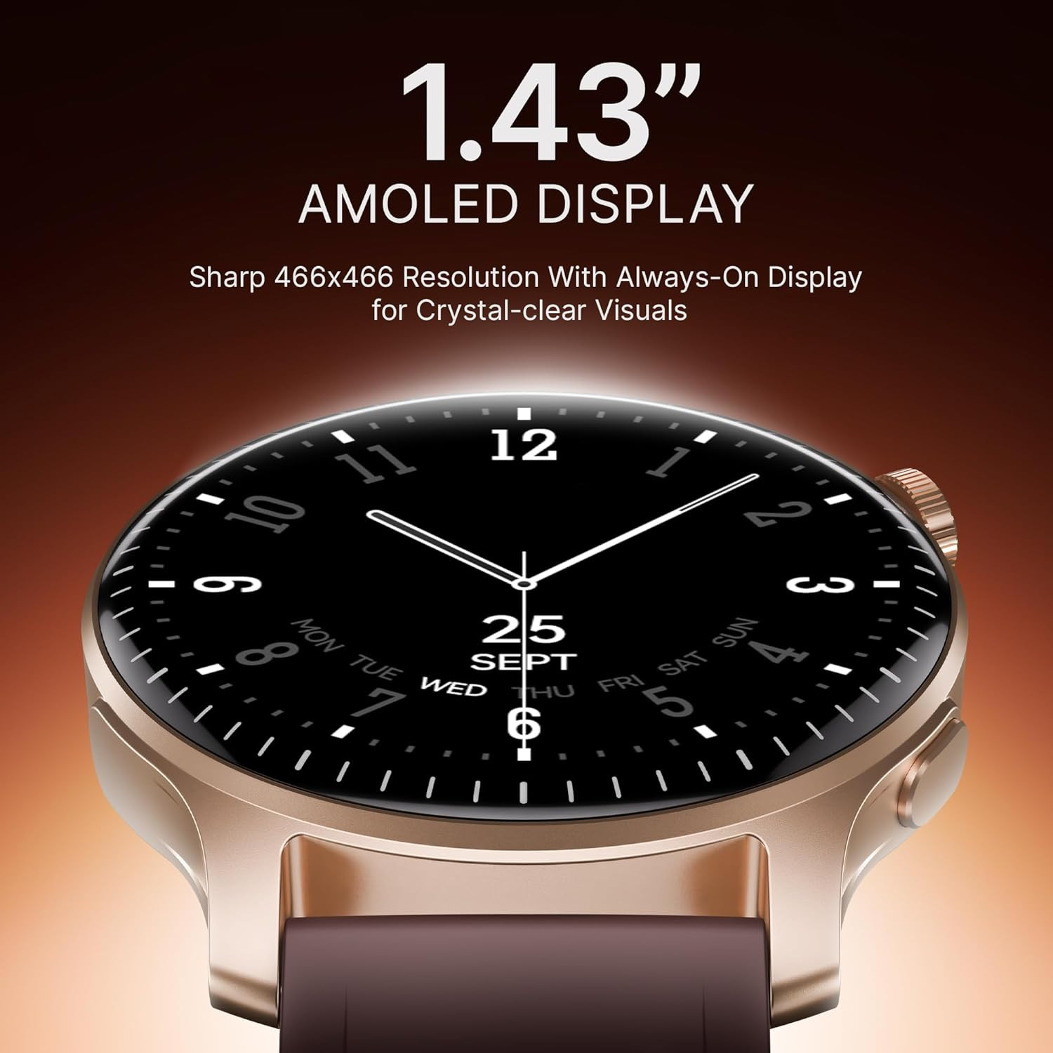 boAt New Launch Ultima Prime Smartwatch with 143 AMOLED Display Personalized Fitness Nudges Functional Crown100 Sports Modes Watch Face Studio Royal Berry Brown