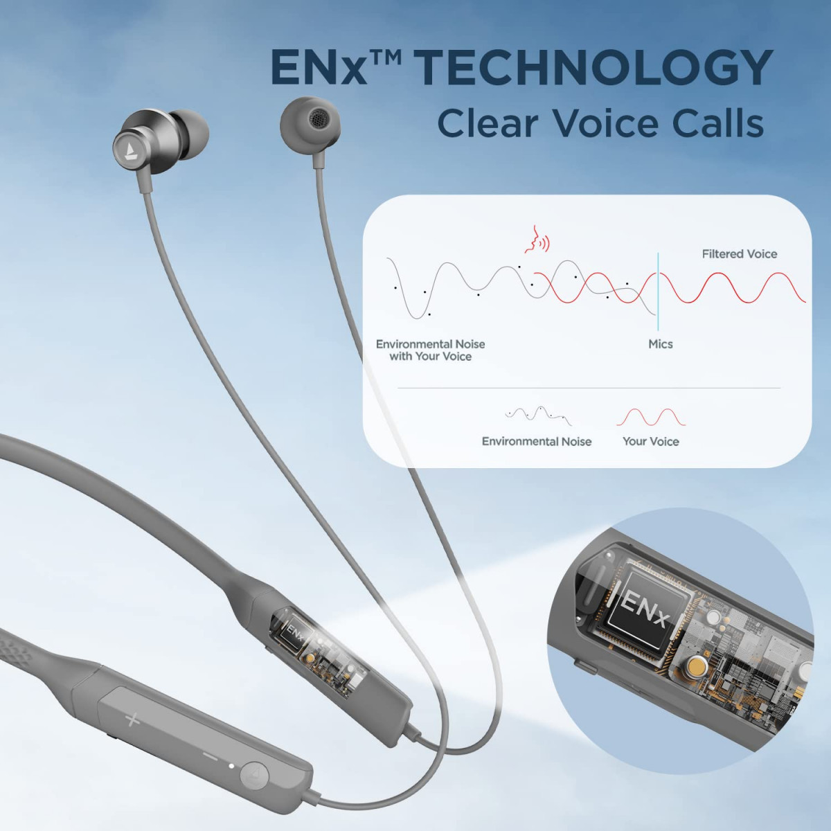 boAt Rockerz Apex Bluetooth Wireless in Ear Earphones with Spatial Bionic Sound Powered by Dirac Virtuo Touch Sensors Beast Mode ENx Tech30H PlaytimeASAP ChargeClassic Grey
