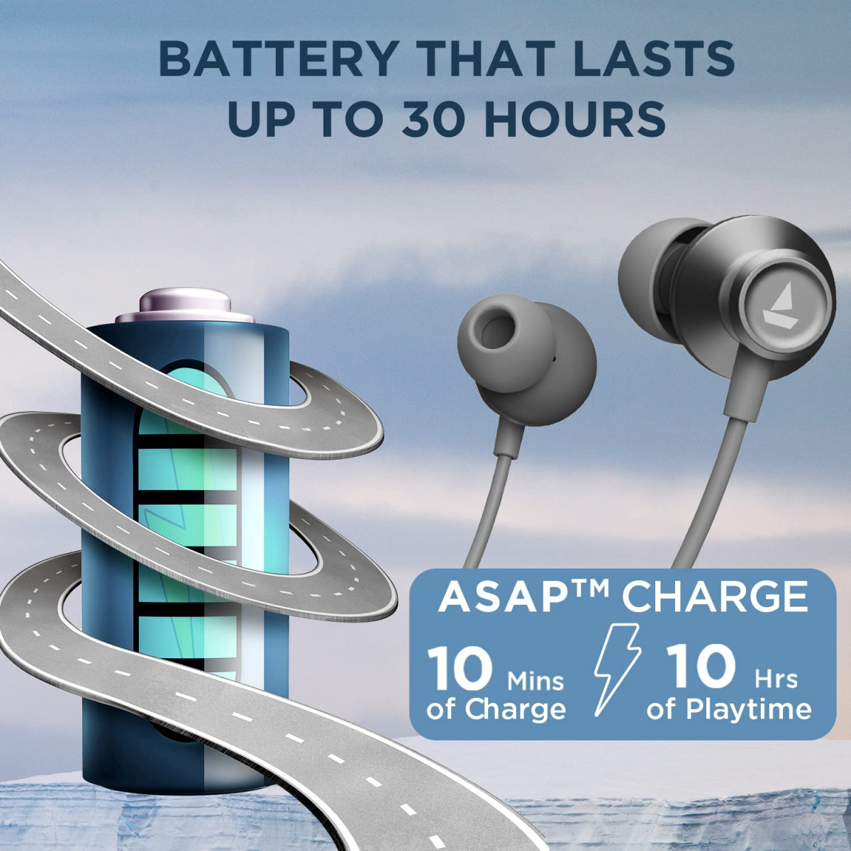 boAt Rockerz Apex Bluetooth Wireless in Ear Earphones with Spatial Bionic Sound Powered by Dirac Virtuo Touch Sensors Beast Mode ENx Tech30H PlaytimeASAP ChargeClassic Grey