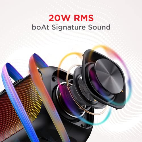 boAt Stone Symphony Portable Bluetooth Speaker with 20W RMS Stereo Sound, Party LEDs, TWS Feature, Carry Strap, Multi-Compatibility Modes, FM, IPX5, Built-in Mic(Midnight Black)