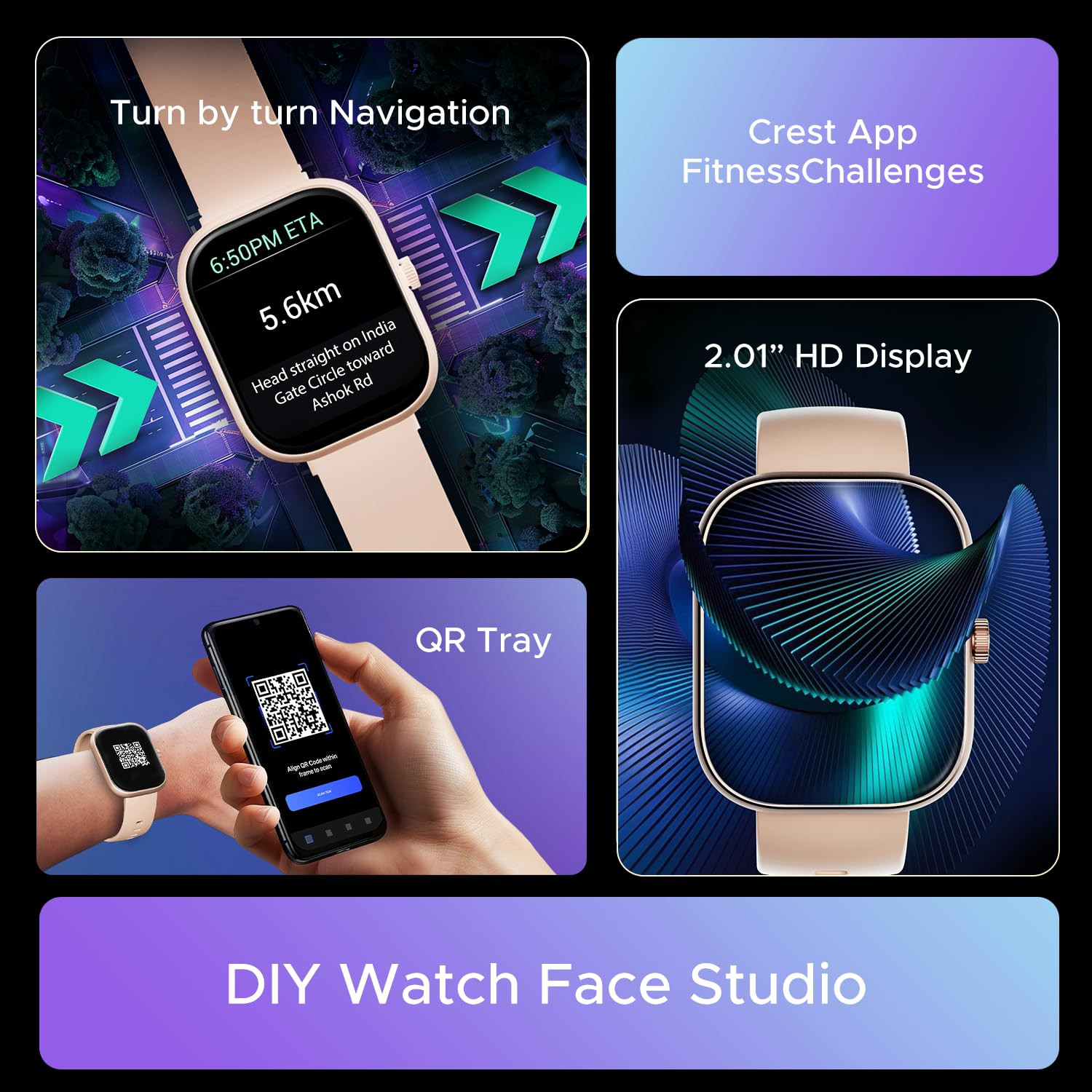Boat Wave Sigma 3 wTurn-by-Turn Navigation 201 51 cm HD Display Bluetooth Calling Crest OS QR Tray Watch Face Studio Coins Emergency SOS Smart Watch for Men  WomenCherry Blossom