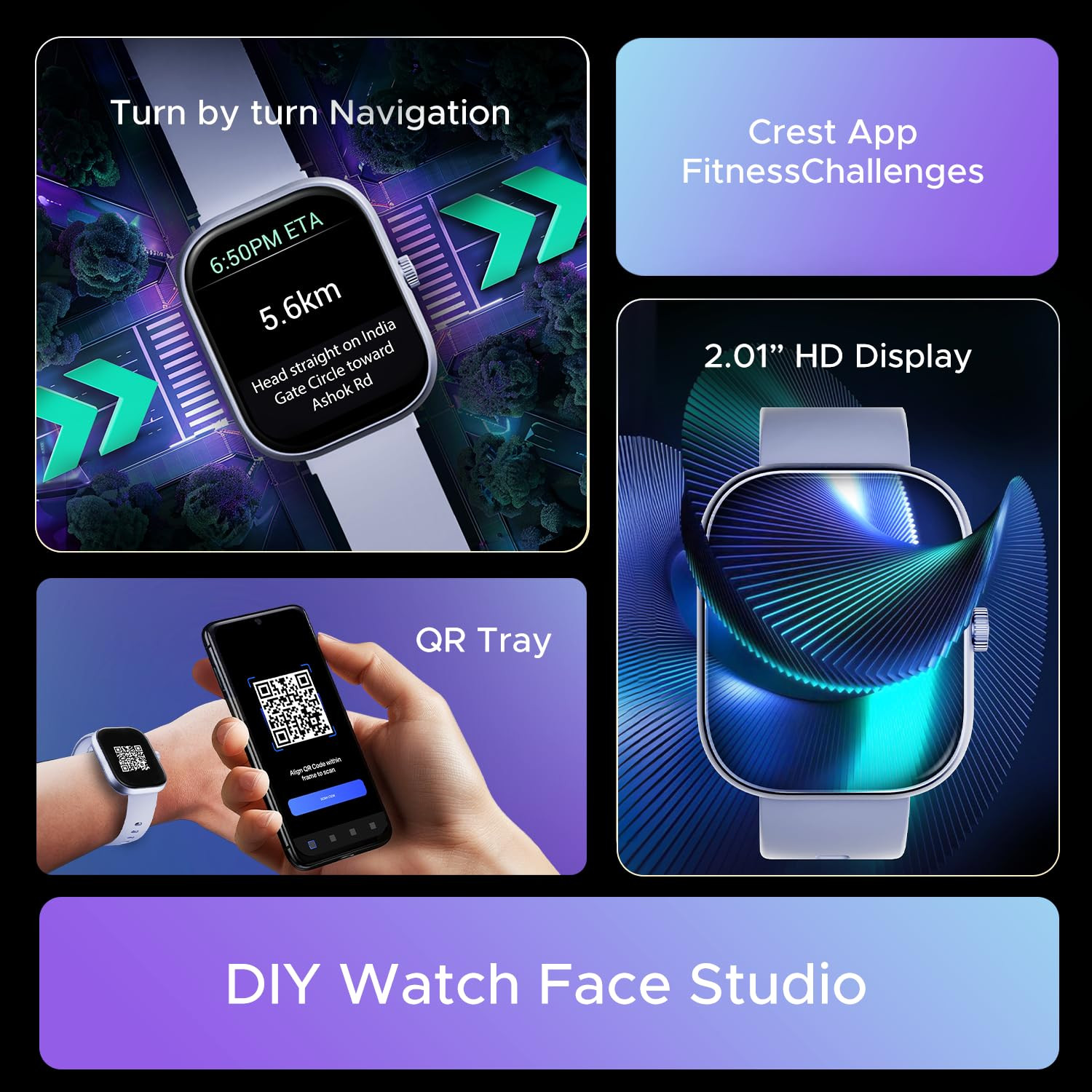 Boat Wave Sigma 3 wTurn-by-Turn Navigation 201 51 cm HD Display Bluetooth Calling Crest OS QR Tray Watch Face Studio Coins Emergency SOS Smart Watch for Men  WomenSapphire Breeze