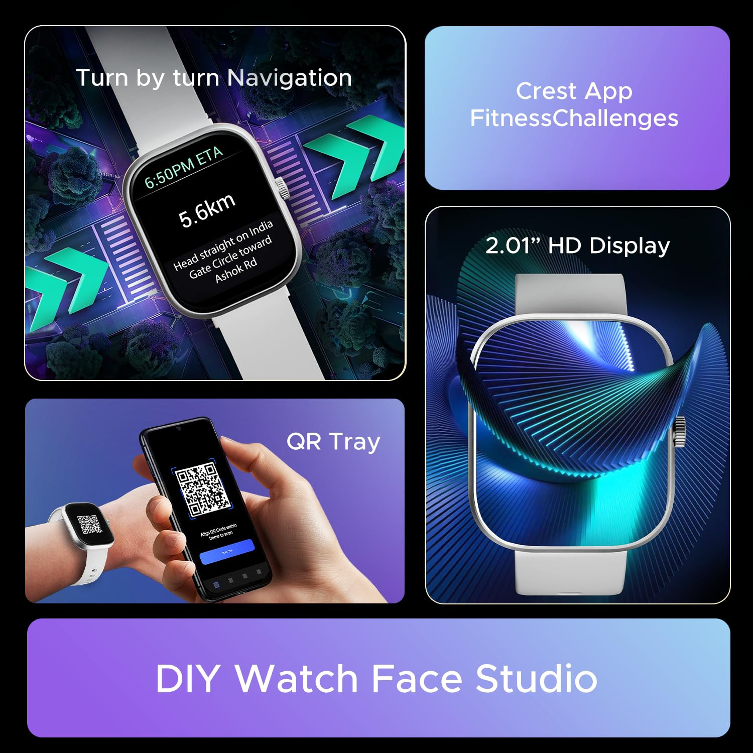 Boat Wave Sigma 3 wTurn-by-Turn Navigation 201 51 cm HD Display Bluetooth Calling Crest OS QR Tray Watch Face Studio Coins Emergency SOS Smart Watch for Men  WomenCool Grey