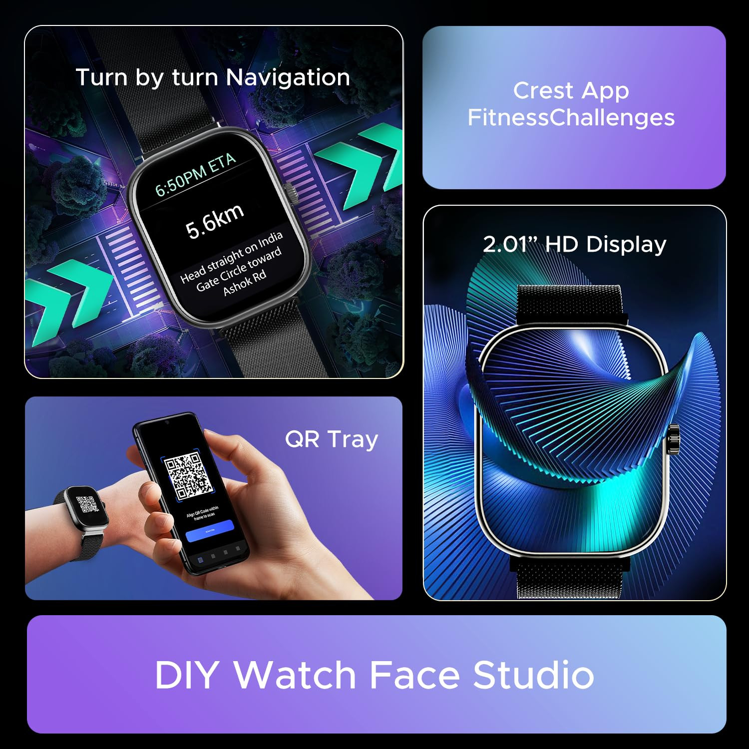 Boat Wave Sigma 3 wTurn-by-Turn Navigation 201 51 cm HD Display BT Calling Crest OS QR Tray Watch Face Studio Coins Emergency SOS Smart Watch for Men  WomenMetal Black