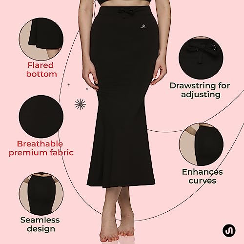 Bodyband Saree Shapewear for Women Black Shapewear Petticoat for Women Smooth Curve Peticote Innerwear for Women Saree in Party Saree Shaper for Women, Ladies - (Black - Medium)