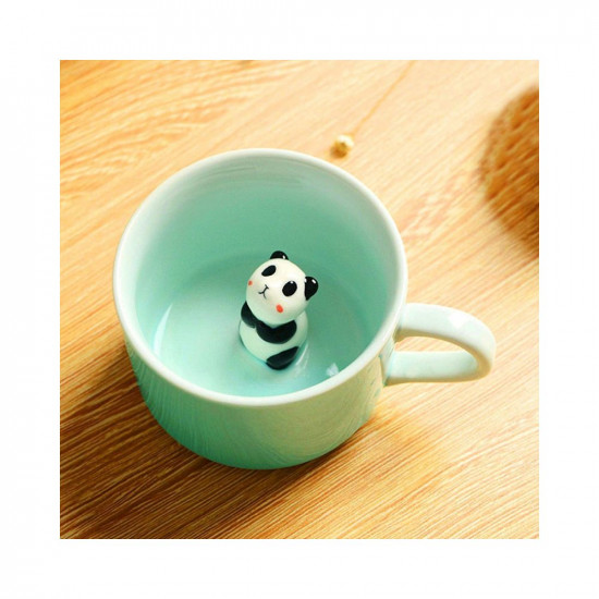 BonZeal 3D Ceramic Secret Santa Christmas Gifts Pack of 2 Inside Panda Mug Animal Figurine Coffee Teacup Set 200 ml