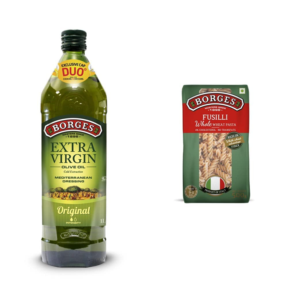 Borges Extra Virgin Olive Oil -1L Glass + Borges Whole Wheat Fusilli Pasta, 500g