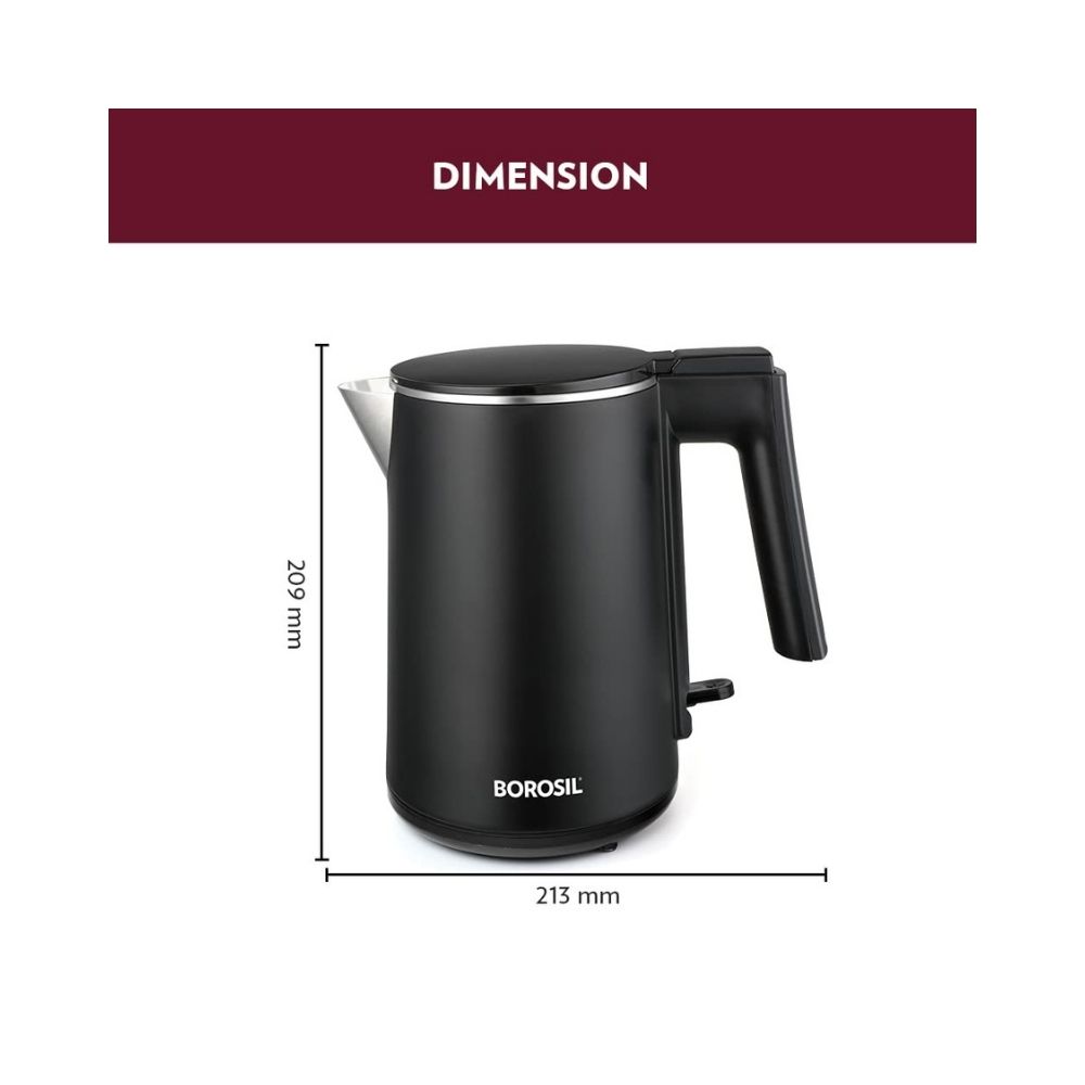 Borosil Cooltouch Electric Kettle Stainless Steel Inner Body Boil Water For Tea Coffee Soup 1 L