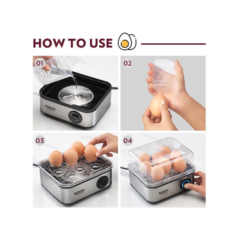 Borosil Electric Egg Boiler 8 Egg Capacity For Hard Soft Medium Boiled Eggs