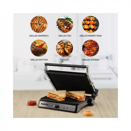 Borosil Super Jumbo 180 Grill Sandwich Maker Non-toxic non-stick coating Make 4 Sandwiches 2000 W