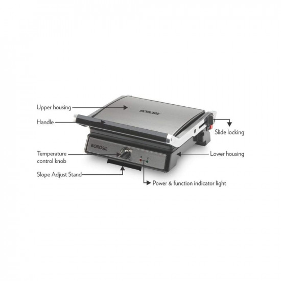 Borosil Super Jumbo 180 Grill Sandwich Maker Non-toxic non-stick coating Make 4 Sandwiches 2000 W