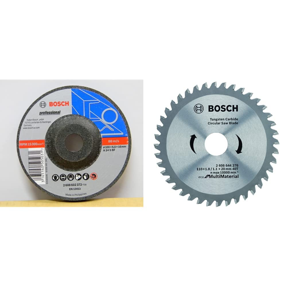 Bosch BI241 Metal 4-inch Grinding Wheel Set (Multicolor, Pack of 5) & Bosch 2608644276 20mm Metal Cut-Off Wheel (Silver)