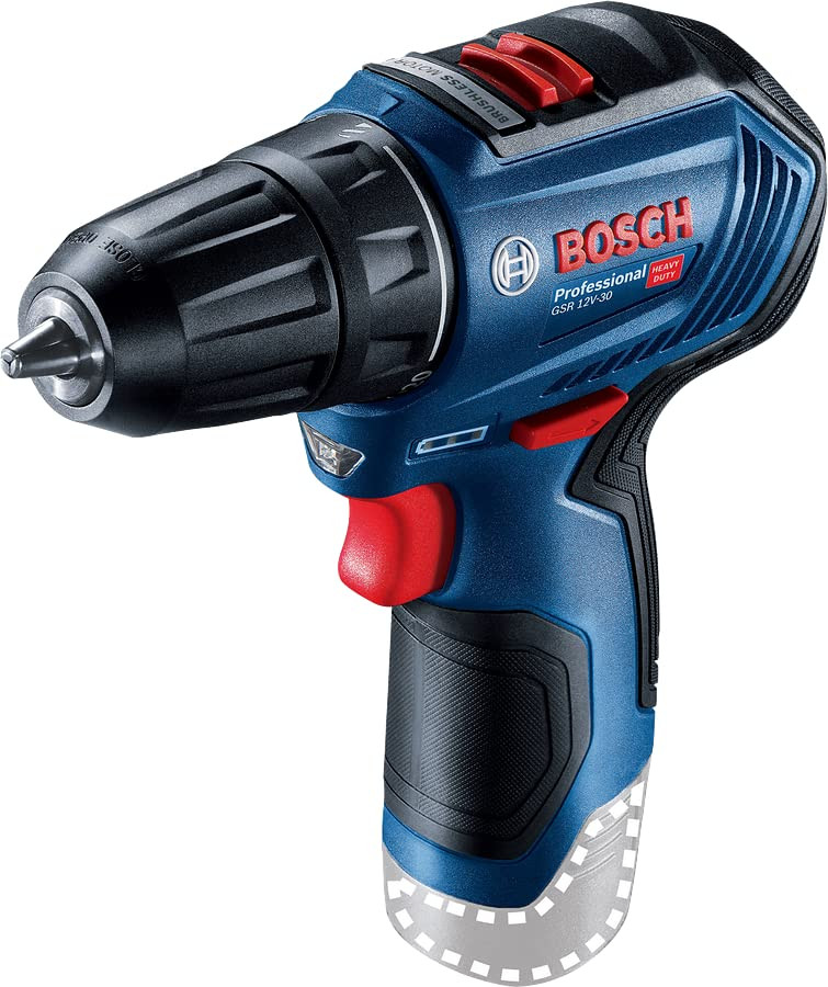Bosch GSR 12V-30 Heavy Duty Cordless Drill Driver, Brushless Motor,12V, Variable Speed, 10mm Chuck, 0.72 Kg (12V Batteries and Chargers sold separately)