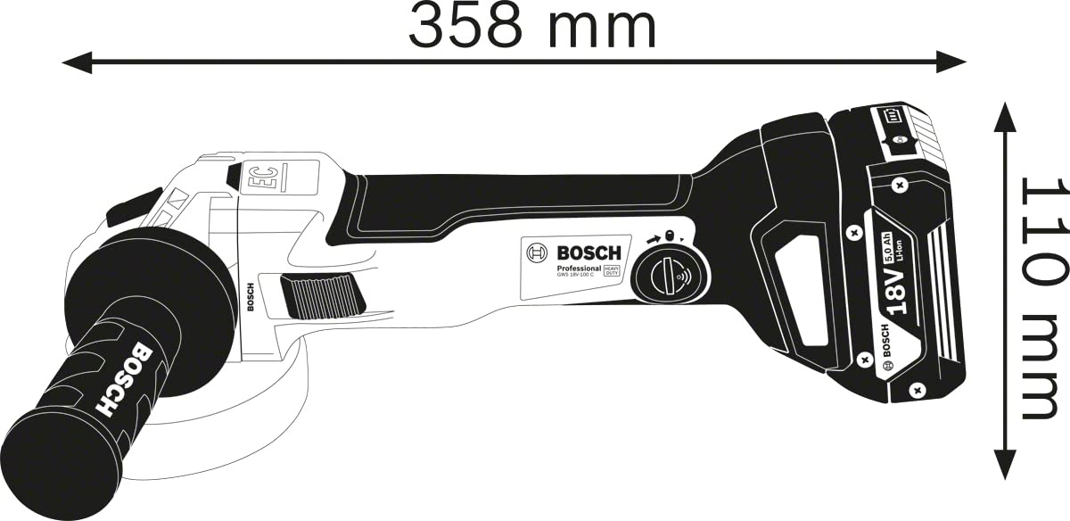 Bosch GWS 18V-10 Heavy Duty Cordless Angle Grinder (Solo Tool), Brushless Motor, 125 mm, M14, 9,000 rpm, 2.1 Kg (18V Batteries and Chargers sold separately) + Flange