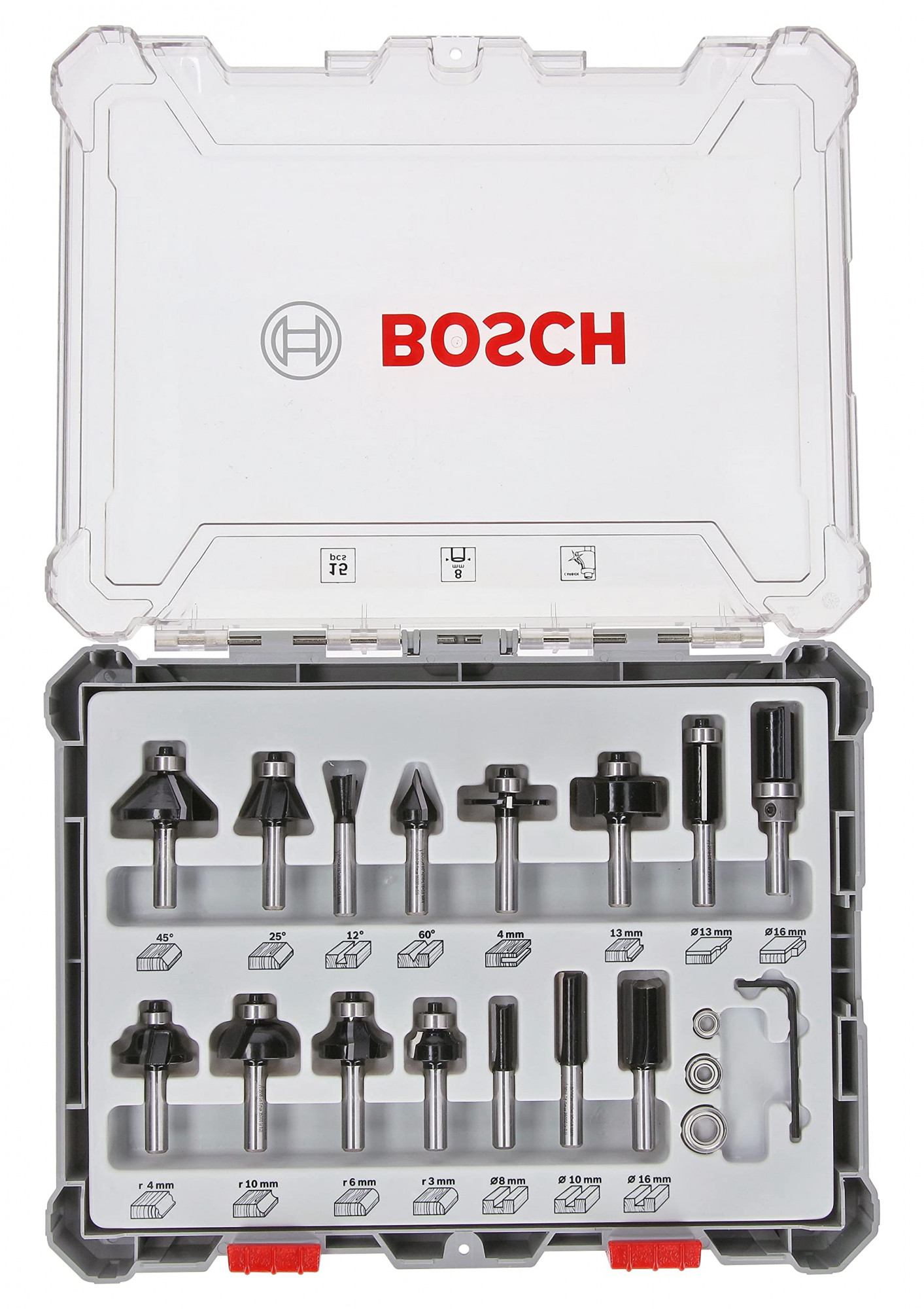 Bosch Professional 15 Piece Router Bit Set, With Mixed Bits, Shank Size 8mm, Suitable For Gof 130 Router