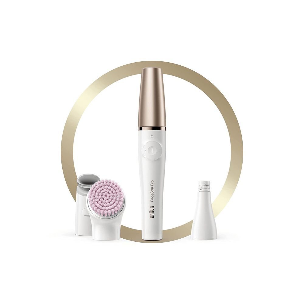 Brush Facial Epilating Extras 3-in-1 912 Pro FaceSpa with Cleansing System Pink Toning and Epilator 3 Skin and (White/Bronze) Braun