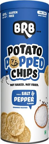 BRB Popped Potato Chips | Not Baked, Not Fried | 85 Grams | Salt & Pepper Flavour | 60% Less Fat | Low Calorie | Healthy Snack,XXL Tub - Bingeworthy!