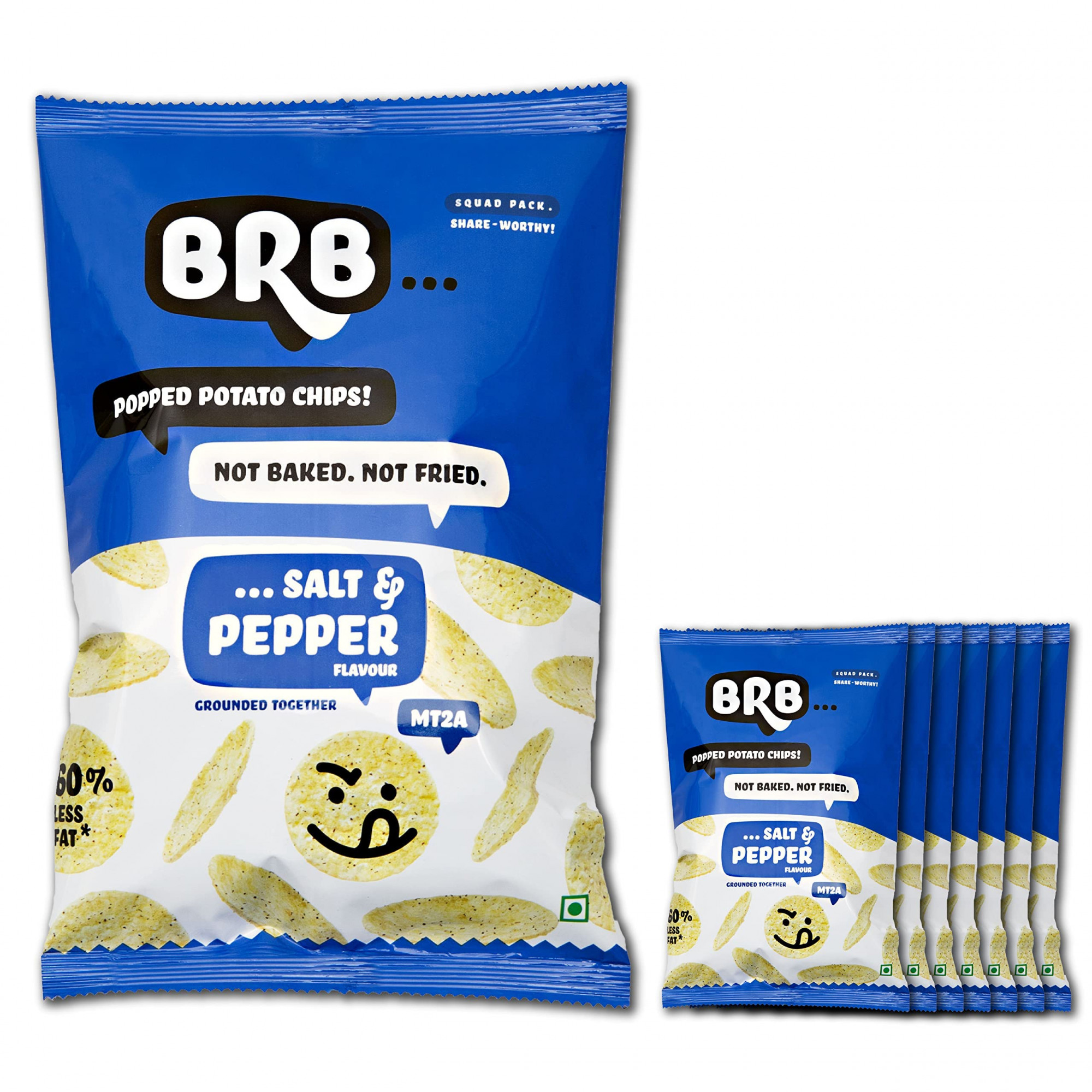 BRB Popped Potato Chips | Not Baked, Not Fried | Salt & Pepper Flavours | 8 Packs X 48 Grams | 60% Less Fat | Low Calorie | Healthy Snack